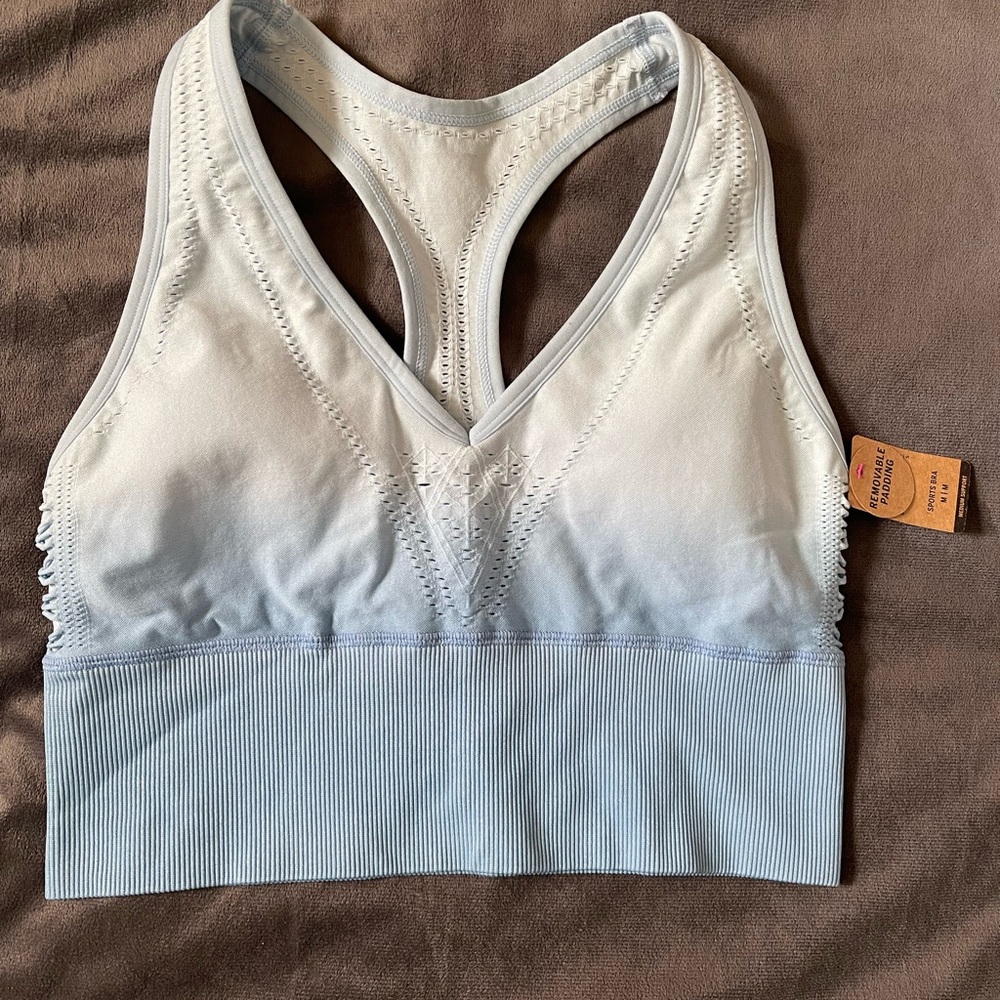 Blue Seamless Racerback Sports Bra with Wide Band